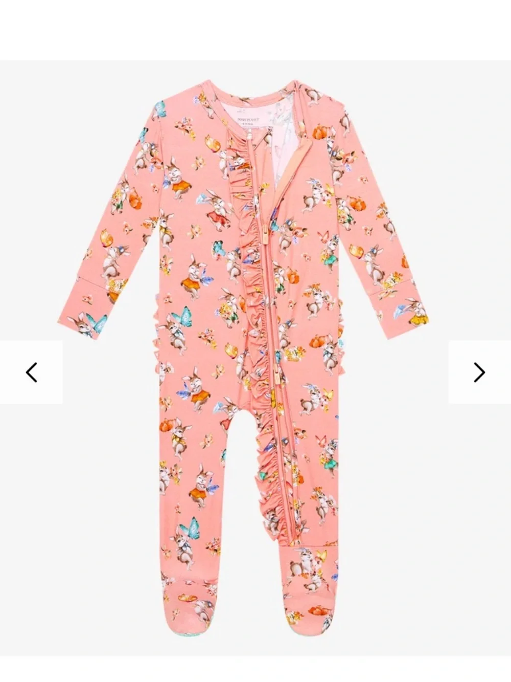 NWT Posh Peanut Betty Bunny Ruffled Zip-Front Pink Floral Zip Footie Onsie 18-24